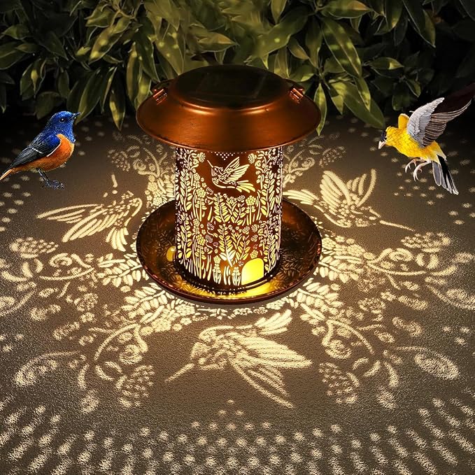 2 Pack Bird Feeders for Outdoors Hummingbird Garden Decor Gifts for Women Mom Grandma Solar Lanterns Outdoor Waterproof Metal Solar Decoration OutsideLED Lanterns for Yard, Patio, Lawn, Pathway