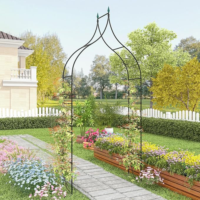 COSTWAY 9.5 FT Metal Garden Arbor for Climbing Plants, Gothic Style Decorative Garden Arch for Vine Rose, Outdoor Arbour Archway for Garden Lawn Backyard, Wedding Ceremony Party Decoration, Black (1)