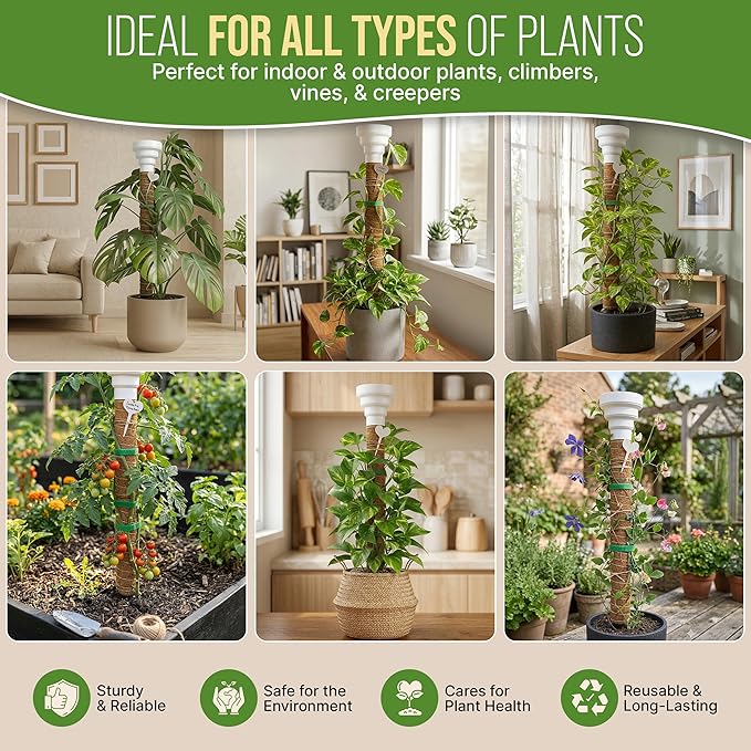 Organo Republic Moss Pole Monstera Plant Support Stakes - 2x26.4 or 48.7" Unique Self-Watering, Extendable Coco Coir Pole for Climbing Plant Supports for Potted Plants Indoor, Totem Pole for Pothos