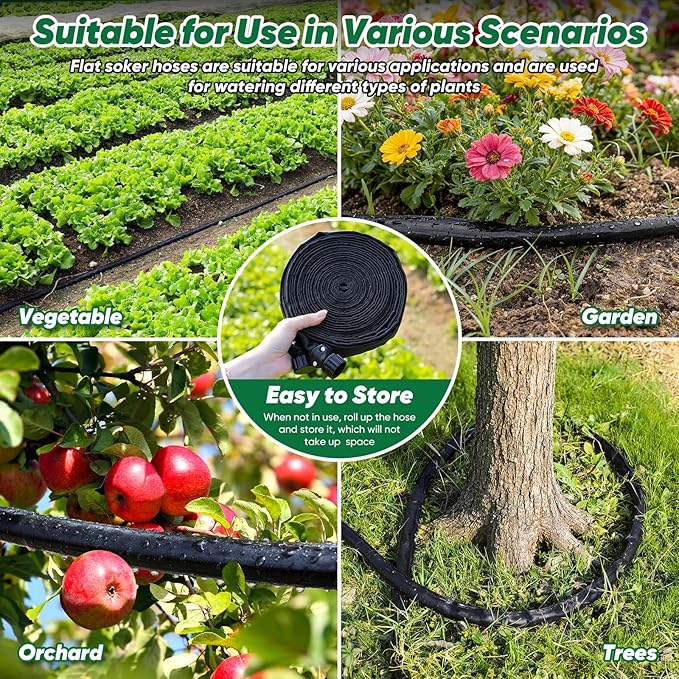 Soaker Hose 50 ft, Garden Hose With Drip Irrigation System, 1/2 Linkable Consistent Drip Irrigation Hoses, Leakproof Design Water Hose, Save 80% of Water for Garden, Farm, Orchard Plantation