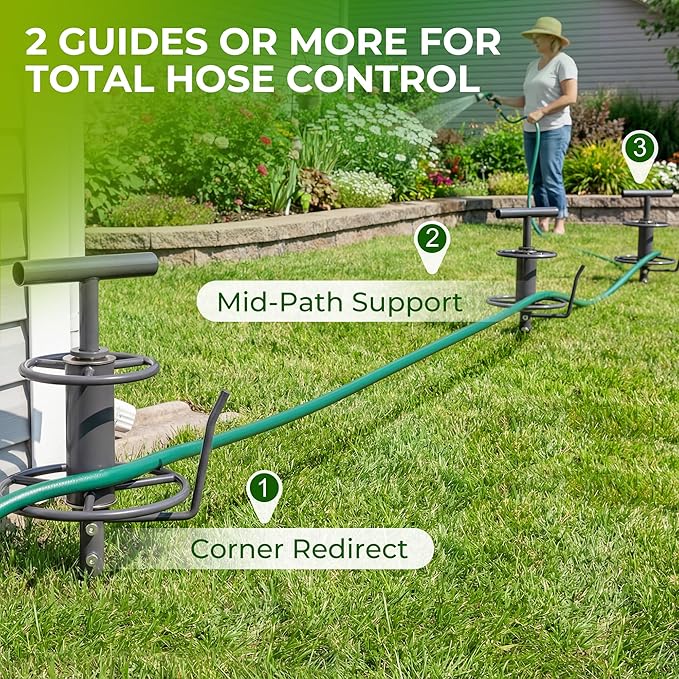 Garden Hose Guide Stakes, Water Hose Spikes, 2 Pack 14.1'' Metal Corner Hose Guard, Heavy Duty Hose Redirect Stake Protects Plants & Prevents Kinks for Lawn Watering, Patio & Pet Bath,Gardening Tools