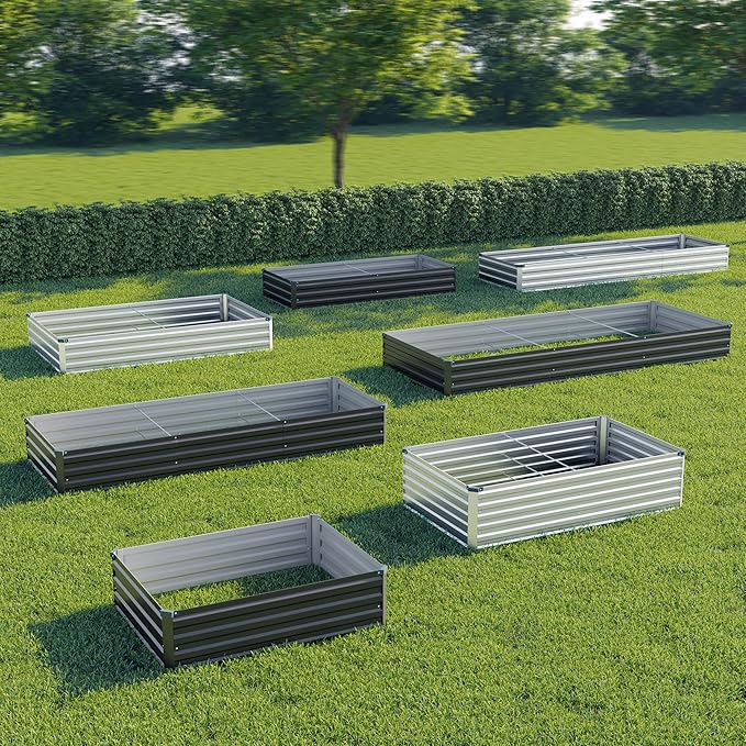 zunatu 12x2x1 ft(2 Pack) Galvanized Raised Garden Bed,Outdoor Planter Box Metal Patio Kit Planting Bed for Vegetables Flowers and Succulents,Silver