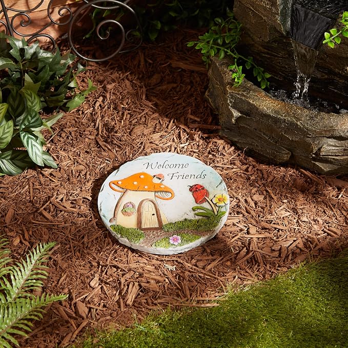 DII Cement Stepping Stone Collection Decorative Colorful, 9.75" Diameter, Welcome Friends