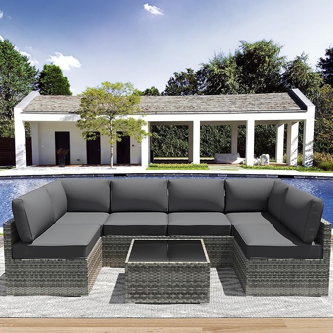 Outdoor Replacement Cushions for Patio Furniture,Water-Resistant Sofa Cushion for Rattan Wicker Sectional Patio Conversation Sets,14-Piece Outdoor Couch Cushion, Grey