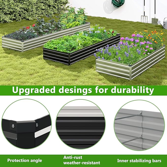2PCS 7x3x1ft Galvanized Raised Garden Bed,Outdoor Planter Box Metal Patio Kit Planting Bed for Vegetables Flowers Herb,Black