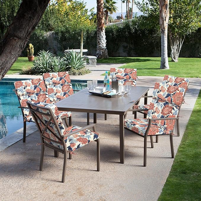 DYTXIII Outdoor High Back Chair Cushions Set of 2, 44"x22" Water Repellent Patio Seat Cushions with Elastic Sponge, All Weather Chair Pads for Rocking, Dining Chairs, Patio Furniture - Ruby Flower