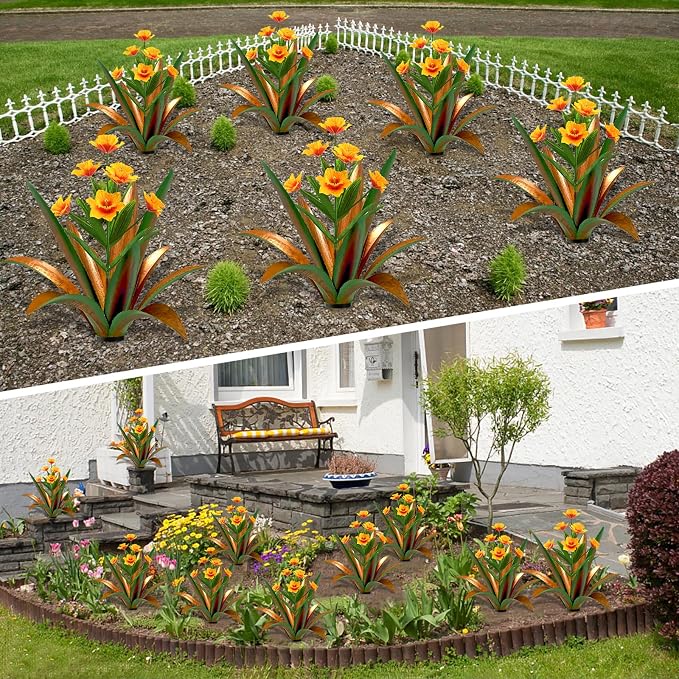 TOMBABY Huge Metal Agave Plants Outdoor Decoration Outdoor Garden Decorated with Flowers Mexican Yard Art Plant Garden Gift (Green 2 Pack)
