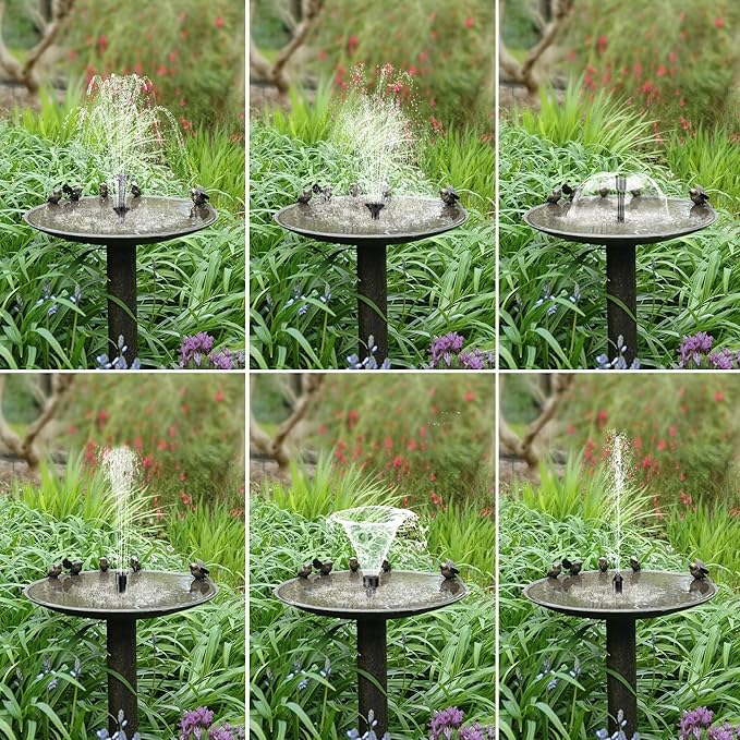 Biling 6.5W Solar Fountain for Bird Bath, DIY Solar Water Pump with 3000mAh Battery Backup Work All Day, 5ft Tubing 5 Nozzles for BirdBath, Small Pond, Fish Tank and Hydroponics