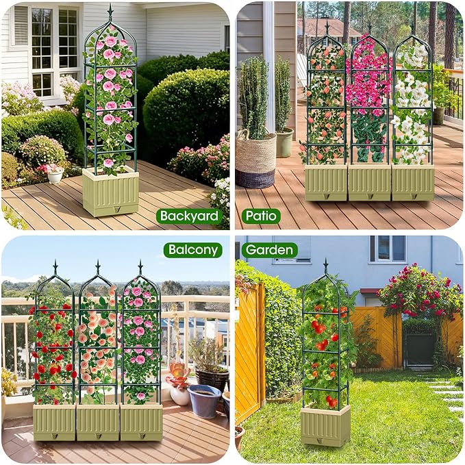 Raised Garden Bed Planter Box with Trellis, 71" Self-Watering Tomato Planter with Trellis for Climbing Vegetable and Plants, Tomato Cage Planters for Indoor Outdoor Patio Greenhouse Gardening (1Pack)