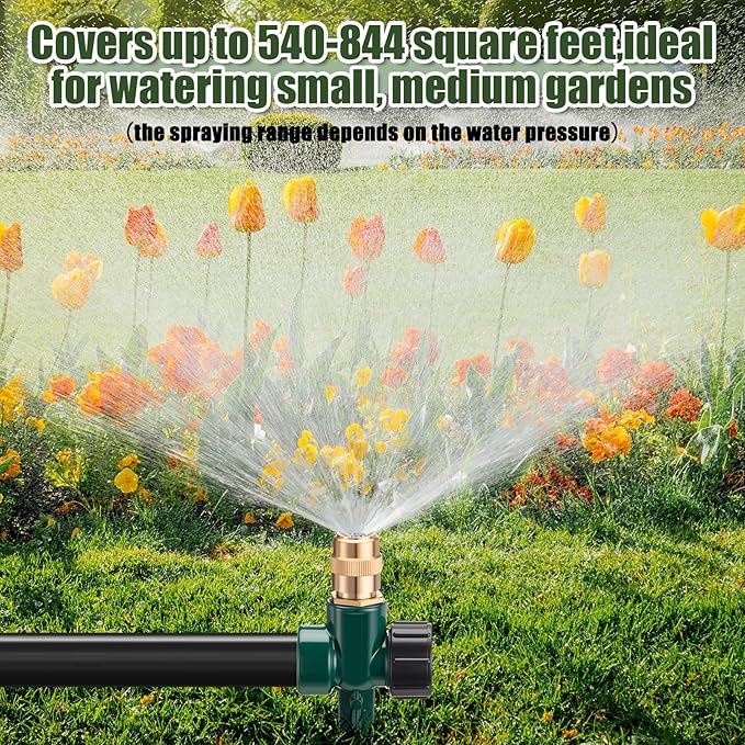 Tioncy 4 Pack Metal Lawn Sprinkler Automatic Garden Water Sprinkler on Spike Base 360 Degree Rotation with Adjustable Brass Nozzle for Lawn Garden Yard(Green)