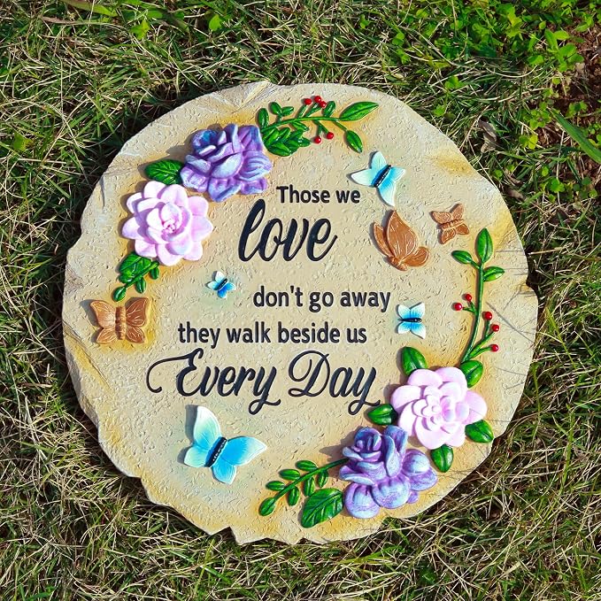 Memorial Garden Stone, Dual Use Stepping Stone & Wall Decor with Touching Message – Those We Love Don't Go Away, Resin Plaque for Outdoor & Indoor Use