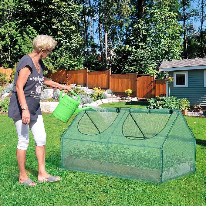 BPS 6x3x3 ft Mini Greenhouse with Green PE Cover Cover UV-Protected Roll-Up Zipper Windows, Ideal for Indoor or Outdoor Use on Raised Garden Beds