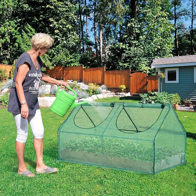 BPS 4x2x2 ft Mini Greenhouse with Green PE Cover UV-Protected Roll-Up Zipper Windows, Ideal for Indoor or Outdoor Use on Raised Garden Beds