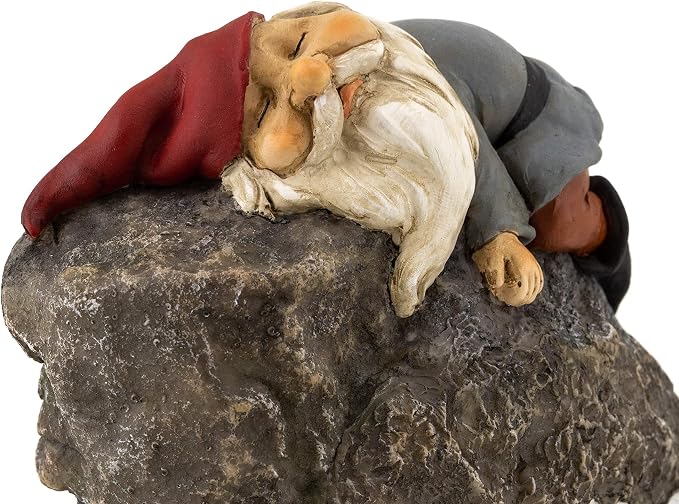 Top Collection Stoned Gnome - Hand Painted Gnome Lying Sleeping on Stone Sculpture - 4.75-Inch Adorable Funny Fantasy Collectible Figurine