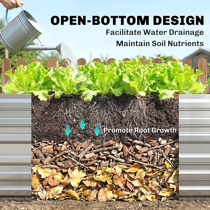 Outsunny Galvanized Raised Garden Bed Kit with Reinforcing Bars, Large and Tall Metal Planter Box for Vegetables, Flowers and Herbs, 6' x 3' x 2', Silver