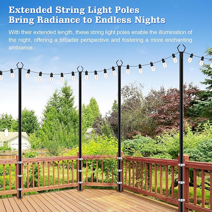 SINLEY 6 Pack String Light Poles,10 Ft Metal Poles with Fork for Outdoor String Lights,Outdoor Light Poles with Fork,Poles/Post/Stand for Outside,Patio,Deck,Backyard,Garden Wedding,Party