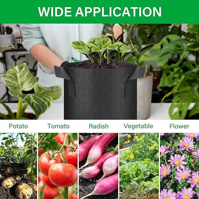 YSSOA 20-Pack 3 Gallon Grow Bags, Aeration Nonwoven Fabric Plant Pots with Handles, Heavy Duty Gardening Planter for Potato, Tomato, Vegetable and Fruits, Black