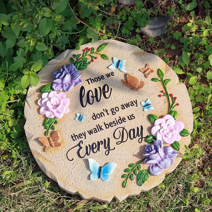 Memorial Garden Stone, Dual Use Stepping Stone & Wall Decor with Touching Message – Those We Love Don't Go Away, Resin Plaque for Outdoor & Indoor Use