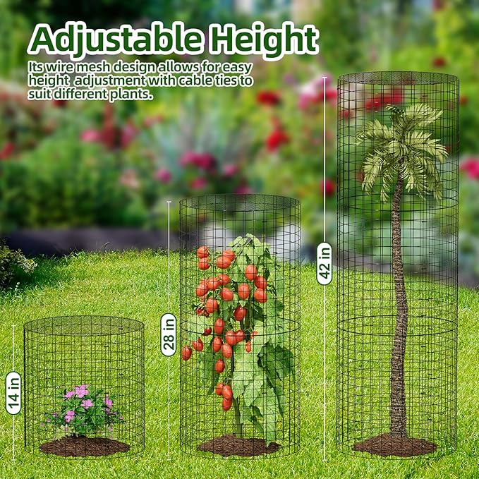 SPECILITE 10 Pack Plant Protector from Animals, 12"x14" Pre-Bent Wire Metal Mesh & Covers to Keep Rabbits, Squirrels, Chickens Out, Protects Vegetables, Flowers, Shrubs with Zip Ties, Stakes & Gloves