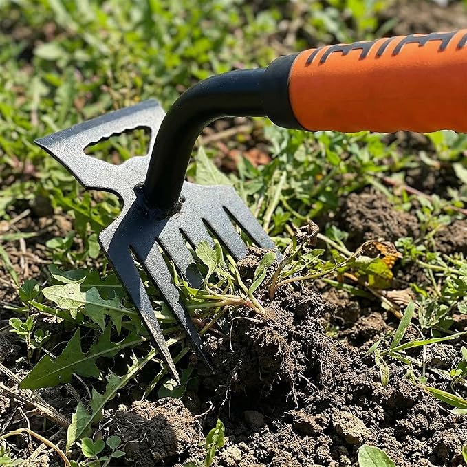 2 Pack Weeding Tools, 6-Tooth Manganese Steel Manual Weeder & Digging Tool with Ergonomic Rubber Grip, Multi-Functional Gardening Hand Tools for Removing Dandelions, Thistles & Yard Weeds