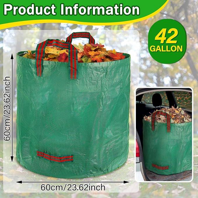 RAINFLOW Reusable Yard Waste Bags - 42 Gallon Outdoor Trash Can,Reusable Lawn Leaf Bags,Standable Garden Waste Bags With 4 Handles,Collapsible Gardening Containers for Lawn and Leaf Trash,Weed Bag 1PC