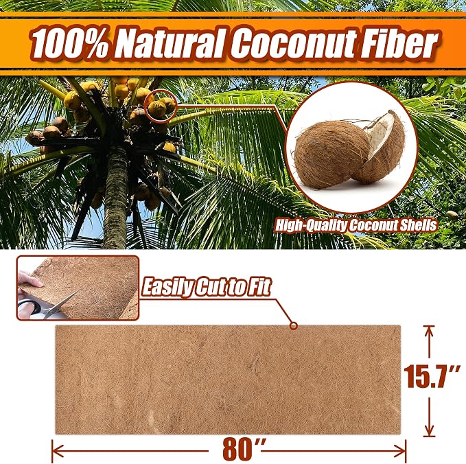 Sinimaka Coco Liner Roll, 16 x 80 Inch Coconut Fiber Liners for Planter Window Box Flower Basket, Natural Coco Coir Sheet Coco Mats for Animal Pet Pad, Reptile Carpet, Garden Decoration