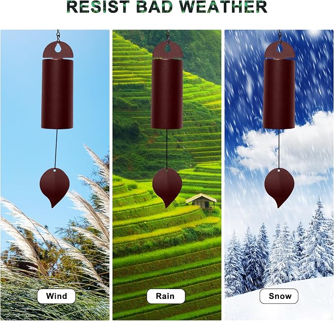 Wind Chimes for Outside Deep Tone, Large Metal Cylinder Memorial Wind Chimes Outdoor - Serenity Bell with Deep Resonance Outdoor Decor for Garden Patio Yard Porch - Brown