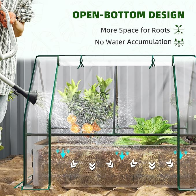 Outsunny 4 x 3 x 3ft Raised Garden Bed with Mini Greenhouse, Galvanized Raised Garden Bed with Cover for Herbs and Vegetables, Small Greenhouse for Patio Garden Balcony, Clear and Gray