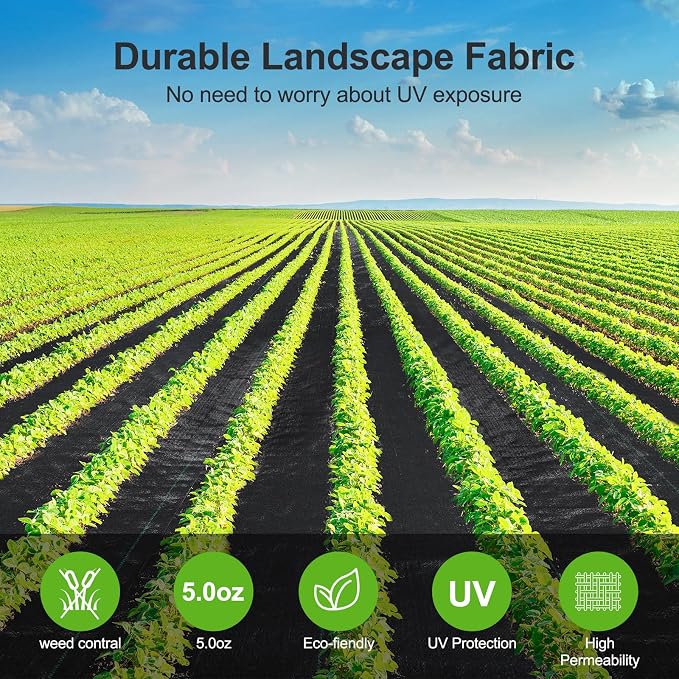 Jevrench 5oz Weed Barrier Landscape Fabric Heavy Duty, 4ft x 100ft Dual-Layer Premium Garden Landscaping Fabric, Ground Cover Weed Control Fabric Outdoor Weed Mat Garden Lawn Fabric