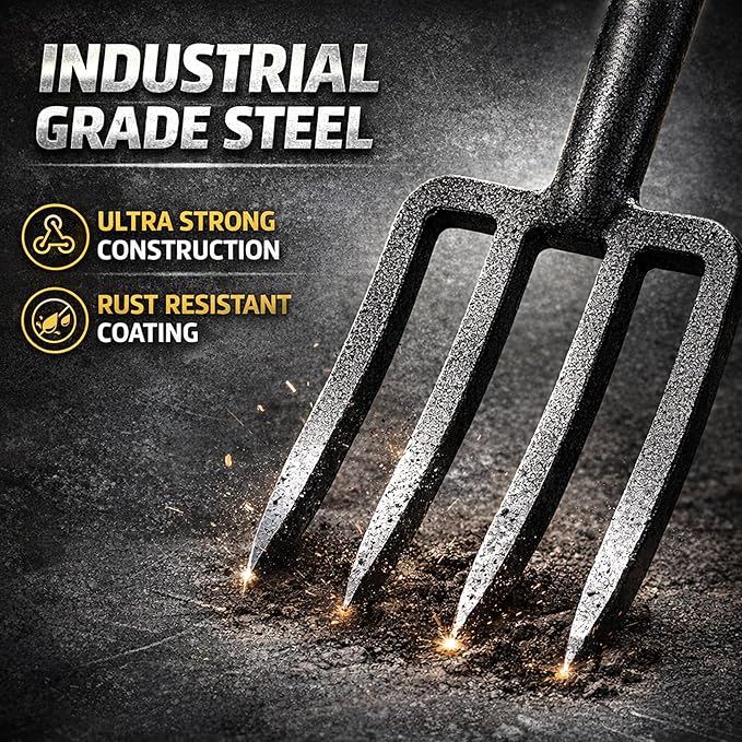 Garden Digging Forks with Premium 4-Tine Forged Steel Digging Fork D-Grip Handles 41" Sturdy Metal D-Handle Virtually Unbreakable Gardening Tool 2 Pcs