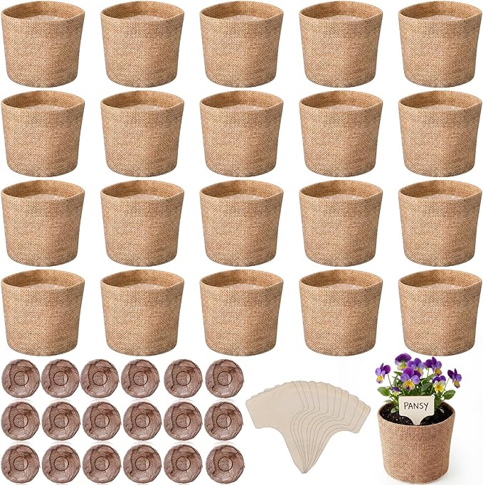 Novabright 20 Pack Herb Garden Planter Indoor Kit, 60 Pcs Complete Kitchen Herb Starter Set Including Burlap Pots Seedling Blocks Markers Birthday Gift Ideas for Women Mom Wife Housewarming