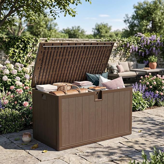 Large 130 Gallon Outdoor Storage Box, Waterproof & Lockable Outdoor Deck Box for Garden Tools, Pool Accessories & Cushions