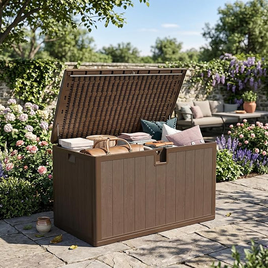 Large 130 Gallon Outdoor Storage Box, Waterproof & Lockable Outdoor Deck Box for Garden Tools, Pool Accessories & Cushions