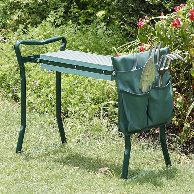 Garden Kneeler Seat with EVA Folding Portable Bench Kneeling Pad and Tool Pouch New
