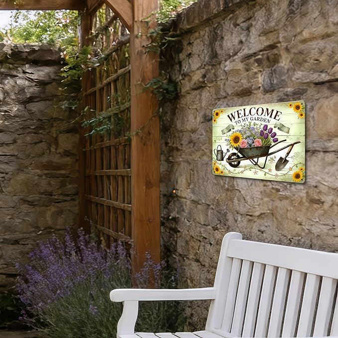 Funny Garden Signs, Vintage Garden Gift, Garden Decor for Outside, Welcome to My Garden Sign, Weatherproof Aluminum Outdoor Decor for Patio Yard Greenhouse Home, Wall Decor 8x12 Inch