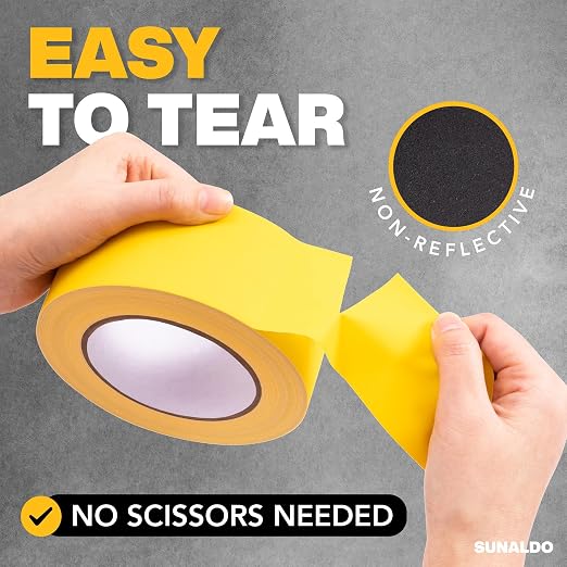 Gaffers Tape Heavy Duty, Easy to Rip, Residue-Free Professional Grade Floor Tape for Electrical Cords, Matte Finish Non Reflective, Weather Resistant (3, Yellow, 2" x 30 Yards)