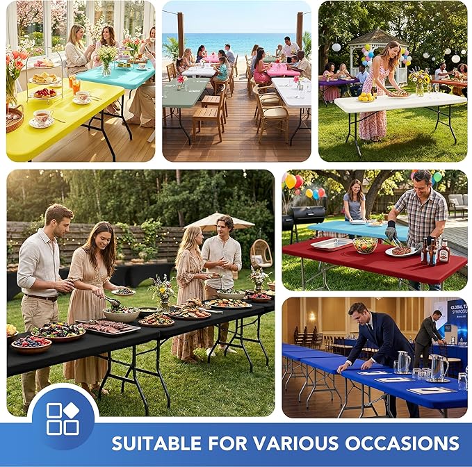 Fitted Tablecloth for 6 Foot Rectangle Tables-6 Pack Red Elastic Outdoor Picnic Table Cover-Spandex Stretch Christmas Table Cloths 6 ft for Camping Dining Room Patio Kitchen Banquet Party