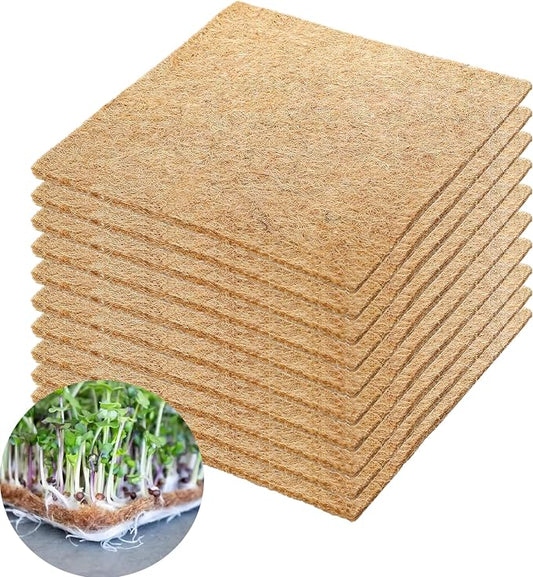 10 Pack Jute Grow Mat for Microgreens, 12" X 12" Hydroponic Grow Pads for Growing Tray Sprouting Trays Jute Fiber Seed Starter Planting for Wheatgrass Sprouts Starter Tray，Micro Greens & Wheatgrass