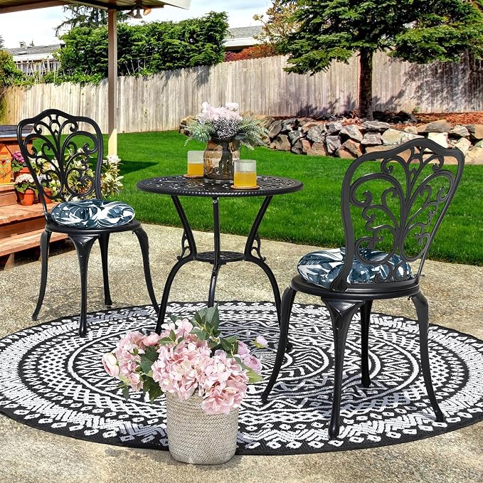 DYTXIII Set of 2 Outdoor Round Chair Cushions 15"x15"x4" with Ties, Water Repellent Tufted Bistro Seat Cushions, Thick Patio Chair Pads for Bar Stool, Garden & Dining Furniture - Palm Blue