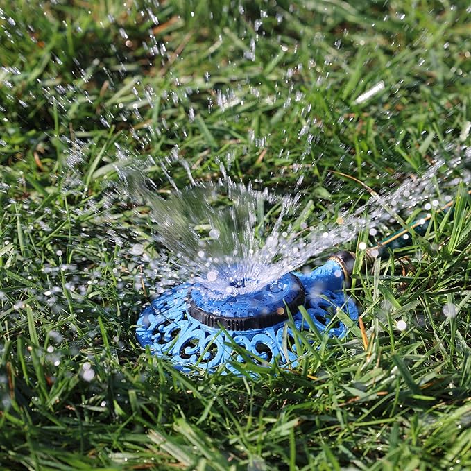 Melnor 65102-AMZ Sprout Metal 8-Pattern Sprinkler and QuickConnect Product Adapter Amazon Bundle, Blueberry Blue
