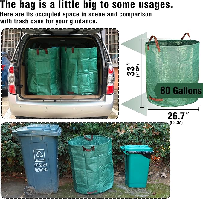 Gardzen 3-Pack 80 Gallon Garden Bag - Reuseable Heavy Duty Gardening Bags, Lawn Pool Garden Leaf Waste Bag
