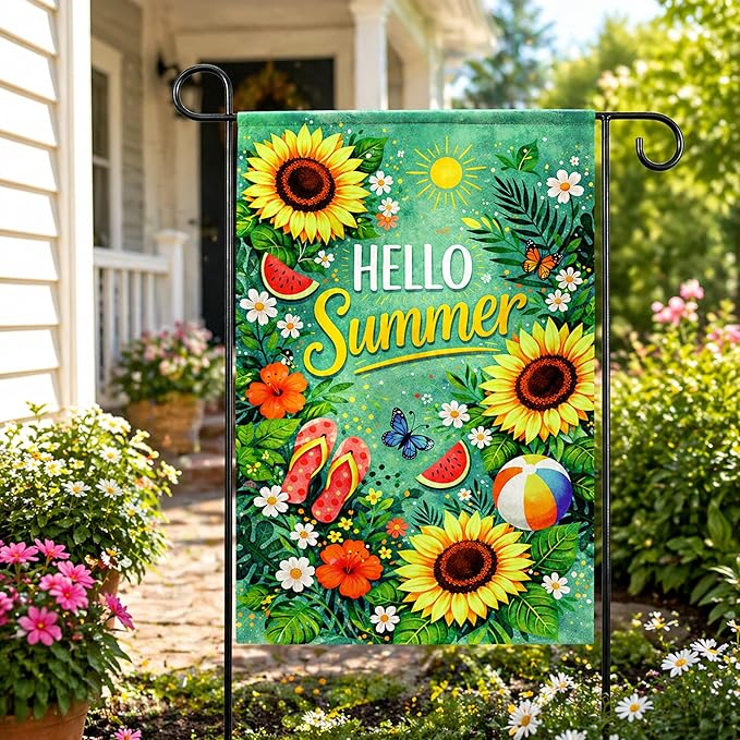 Summer Party Decorations - Summer Garden Flag 12x18 Double Sided Floral Welcome Yard Decor | Summer Farmhouse Accessories Backdrop Favors Supplies Decor for Garden Yard Porch Patio Lawn Outdoor Outside