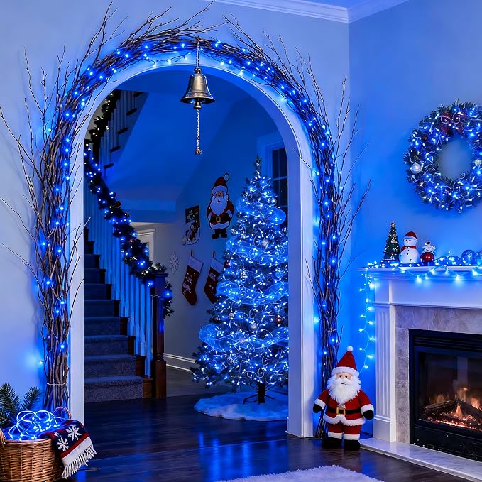 JMEXSUSS Connectable 100 LED Blue Christmas Lights Clear Wire, 8 Modes Blue Christmas Tree Lights Indoor Outdoor Plug in, 33ft Fairy String Lights for Christmas Tree, Xmas, Party, Garden