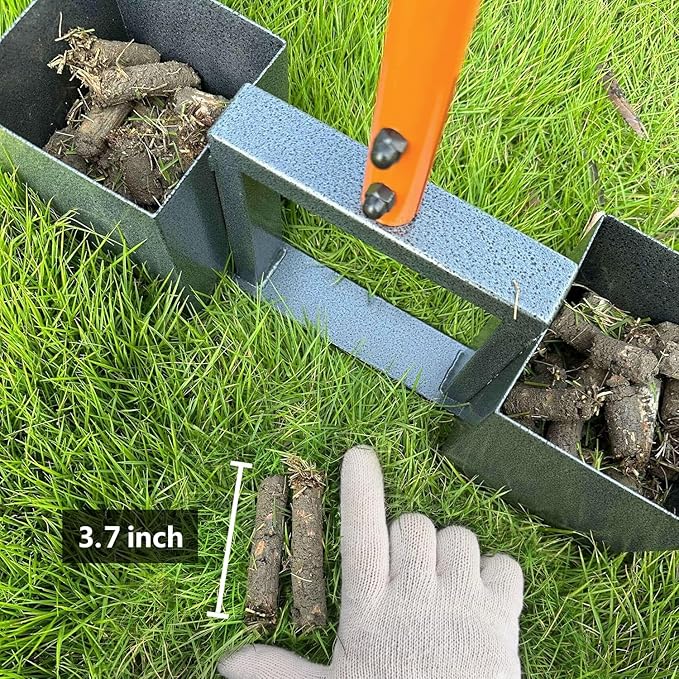 Manual Lawn Coring Aerator Tool Pulling Plugs Collect Box Compacted Soil Improve Garden Yard Loosening Grass Aeration, 4 Replaceable Tines
