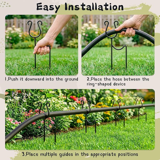 U0U 6 Pack Metal Garden Hose Guide Spike,10.6Inch Hose Guides for Garden,Heavy Duty Garden Hose Stakes for Keeps Garden Hose Out of Flower Beds and Plant Protection (6, Black)
