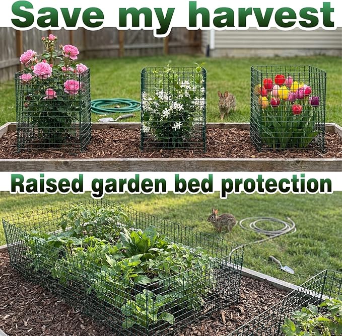 8 Pack Plant Protectors from Animals, 12"x16.5" Wire Garden Cloche for Squirrels Rabbits, Sturdy Metal Plant Cages with Zip Ties & Ground Stakes for Seedlings Flowers, 1" Mesh Gap