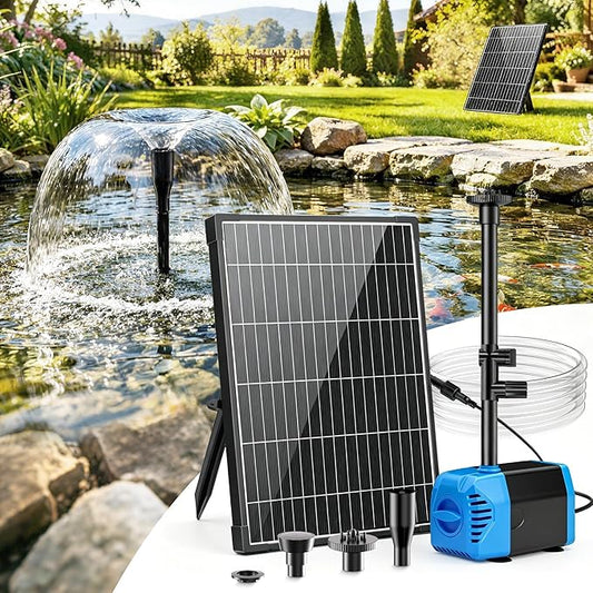 POPOSOAP 12W Solar Water Fountain Pump, 160GPH Submersible Solar Pump with 4 Nozzles & 16.4FT Cable, Dry Run Protection Solar Pond Pump for Bird Bath, Garden Pond, Fish Tank, DIY Water Feature-P112L