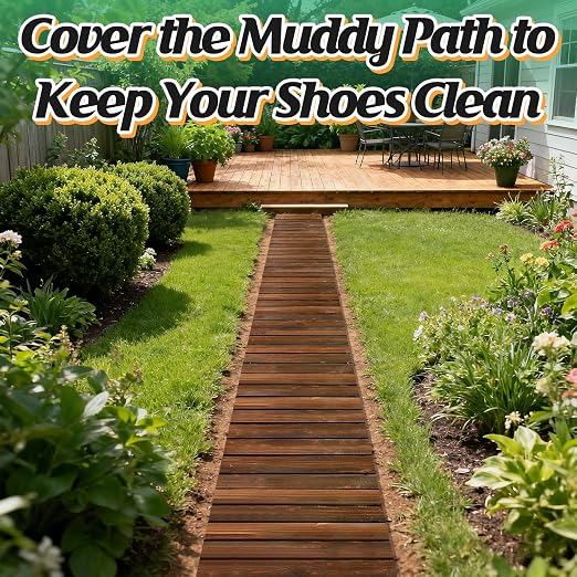 2pcs 8.2ft Wooden Garden Pathway - Weather Resistant Carbonized Pine Roll Out Decorative Walkway, Boardwalk Pathway Pavers for Outside Stepping Stones Outdoor Flooring Patio Pool Backyard (Brown)