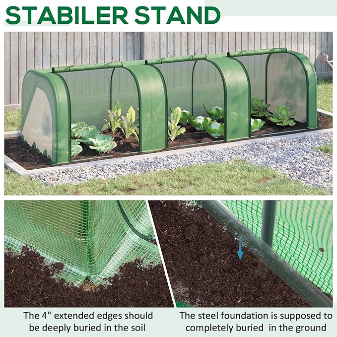 Outsunny 10' x 3' x 2.5' Mini Greenhouse, Portable Tunnel Green House with Roll-Up Zippered Doors, UV Waterproof Cover, Steel Frame, Green