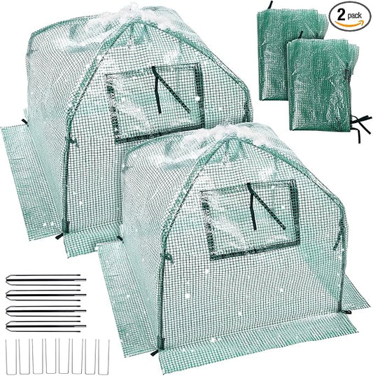 2 Packs Plant Cover Freeze Protection Blanket, 24''x24''x21'' Outdoor Garden Fabric Cover with Poles and Stakes for Winter Frost, Frost Covers for Small Trees, Shrubs, Green